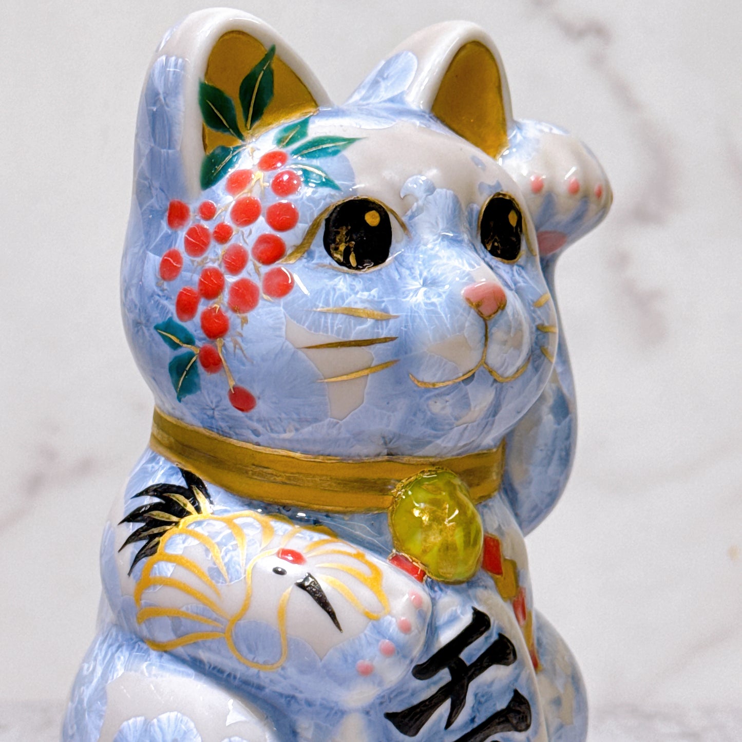 日本清水燒招財貓 花結晶 銀藤 体花 千萬両 左