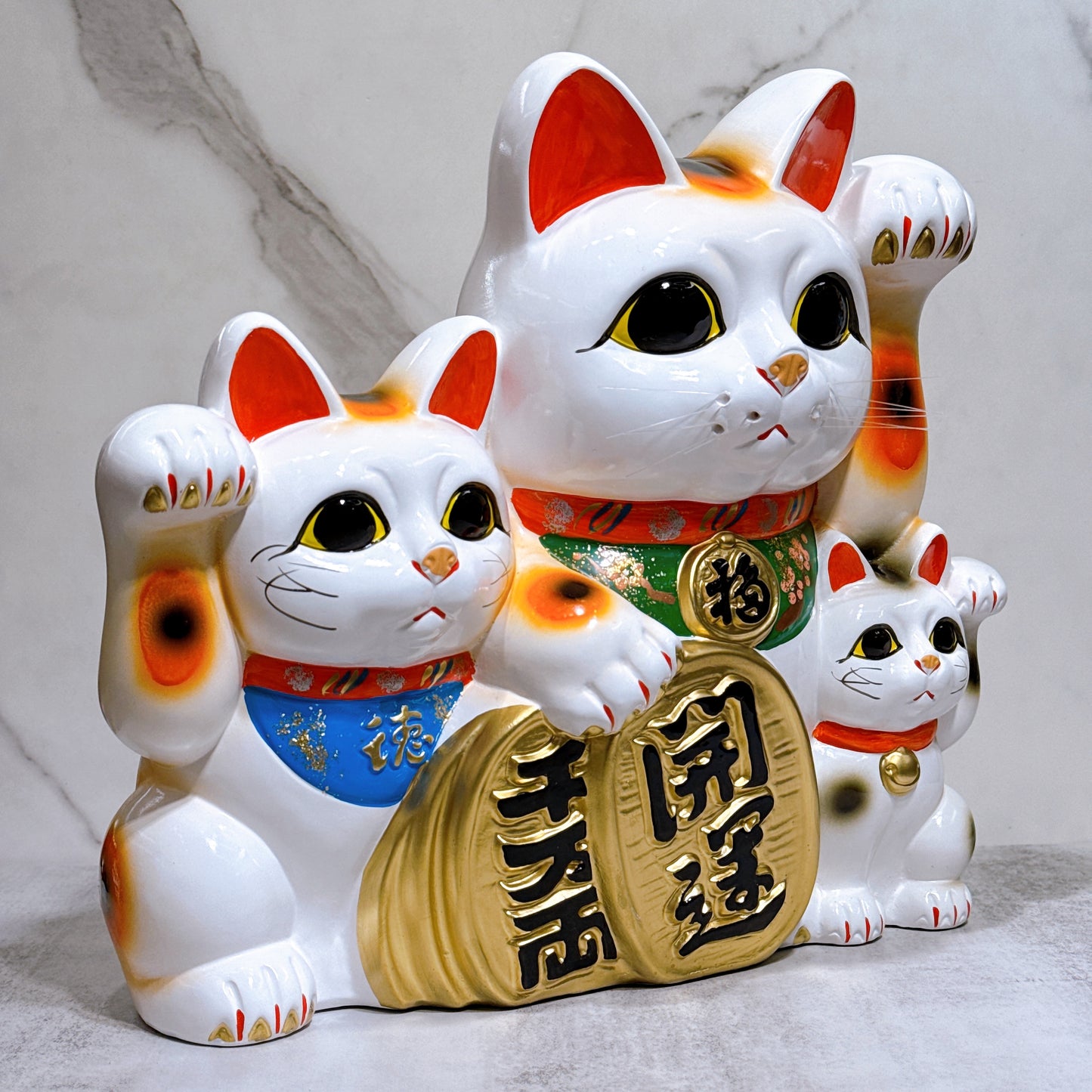 Japanese Tokoname Million Two or Three Cats Lucky Cat No. 10