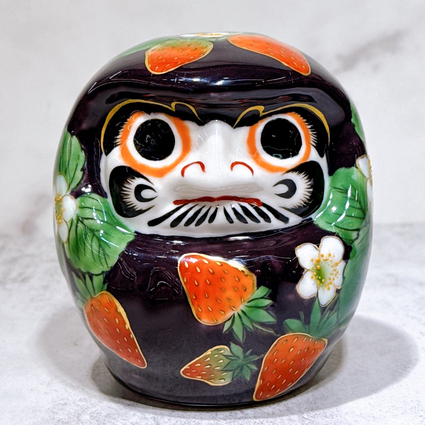 日本清水燒達摩 色繪 紫地草莓 小號