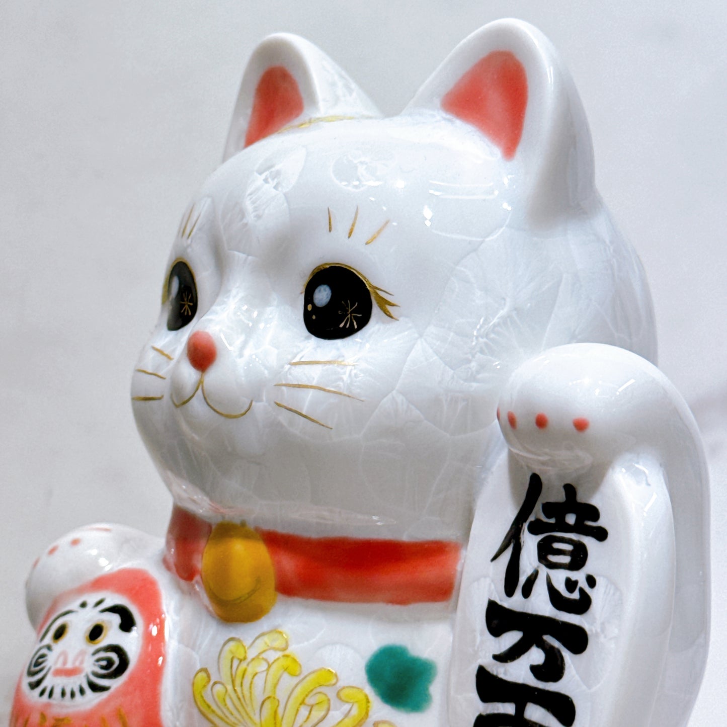 日本清水燒招財貓 達摩 花結晶 桃白 億万両
