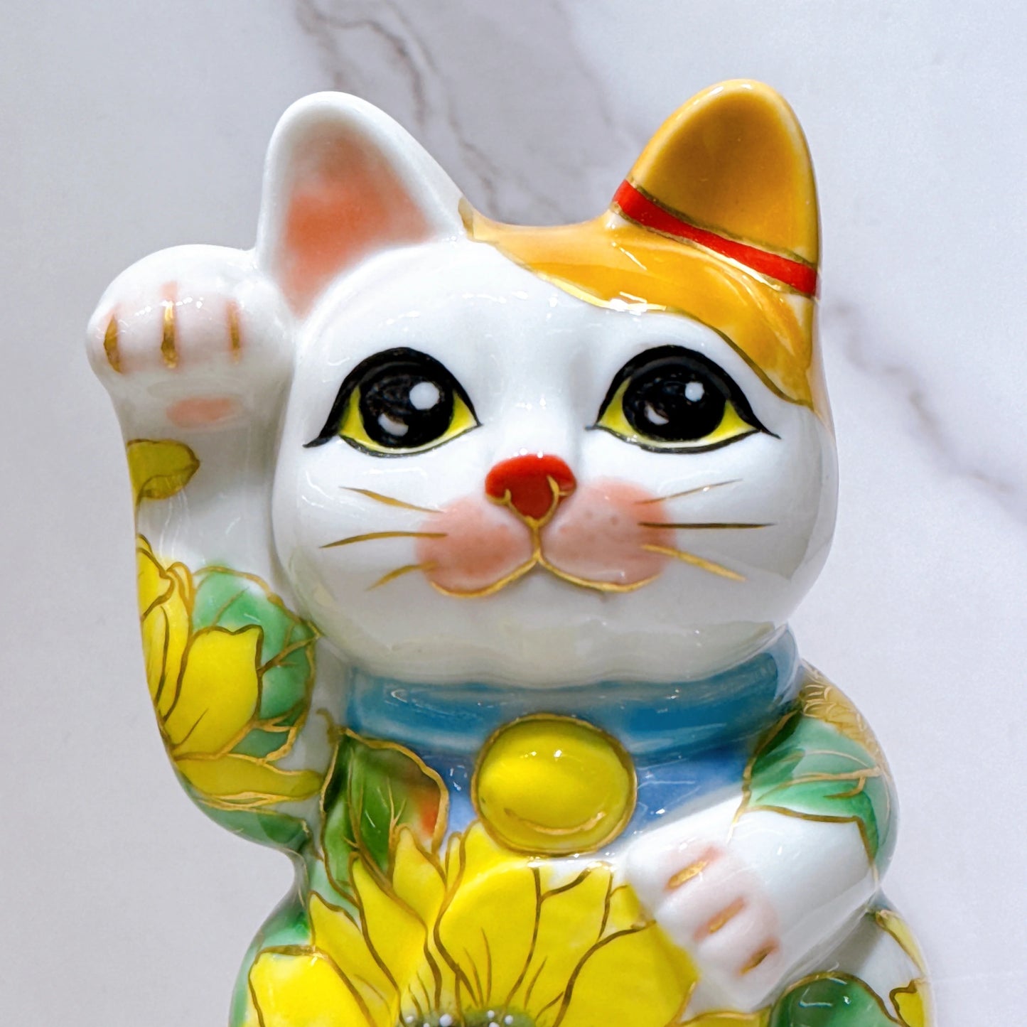 日本清水燒招財貓 色繪 向日葵