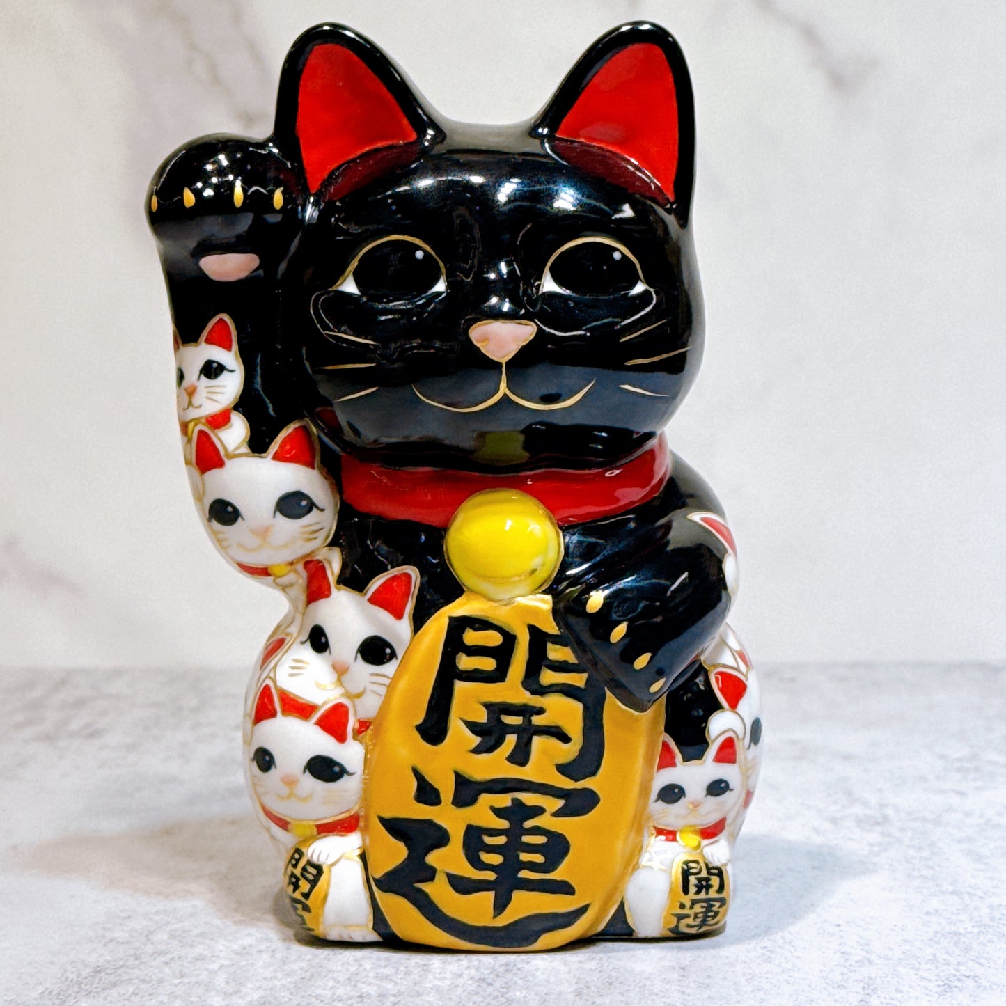 日本清水燒招財貓 仫繪 黑地貓陣