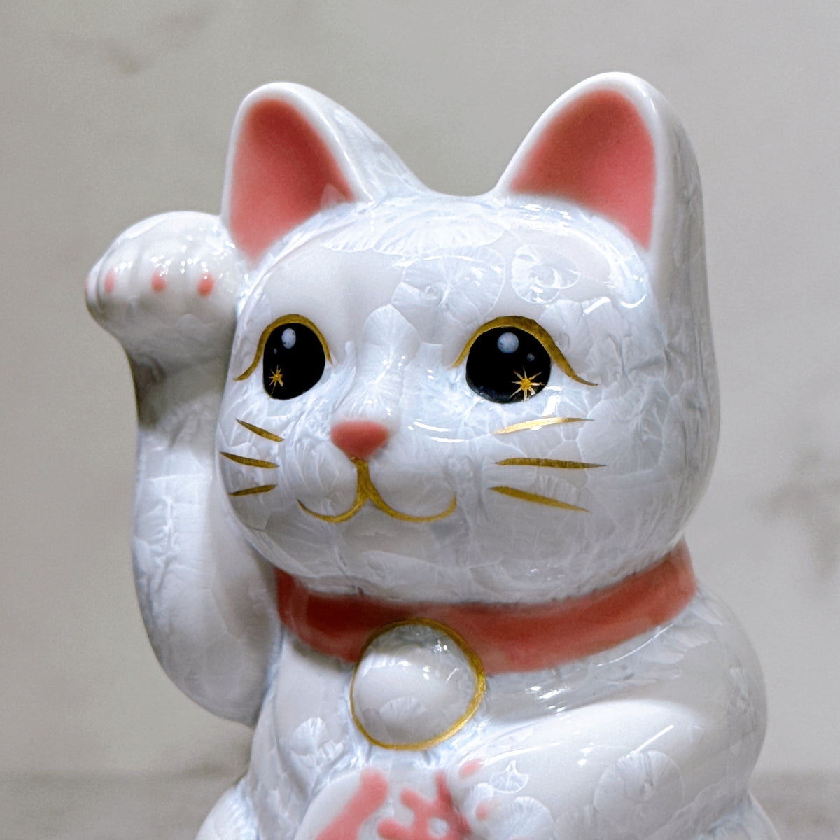 日本清水燒招財貓 花結晶 白 右