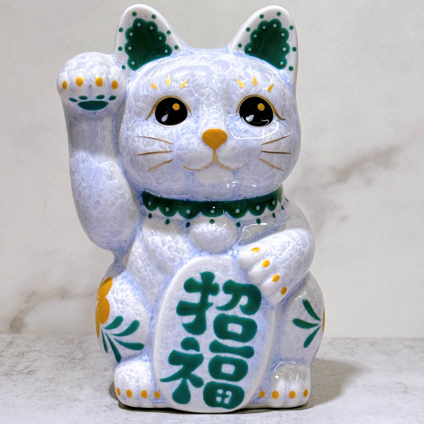 日本清水燒招財貓 花結晶 藤 体花 招福 右