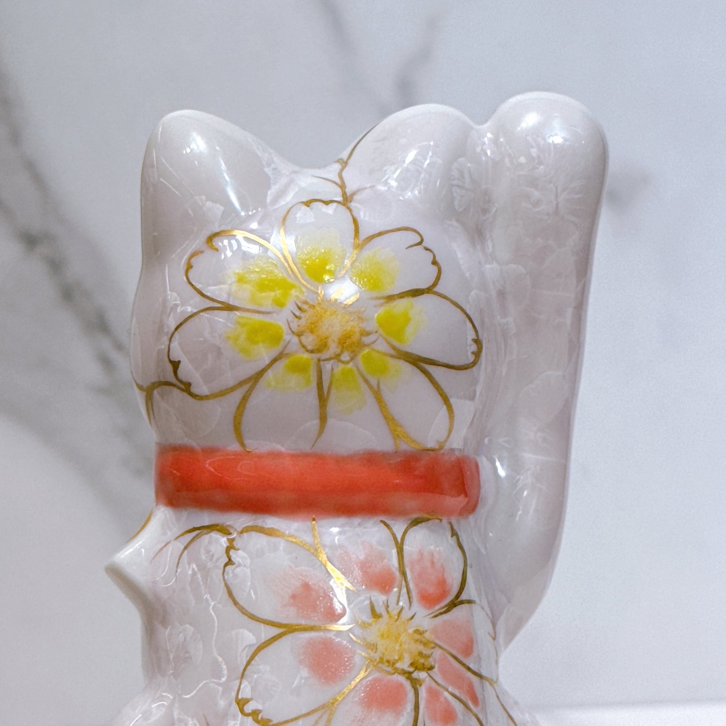 日本清水燒招財貓 花結晶 桃 体花