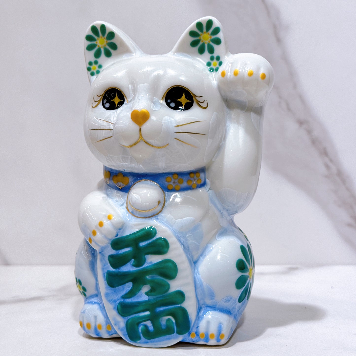 日本清水烧招财猫花结晶青白体花千万両左