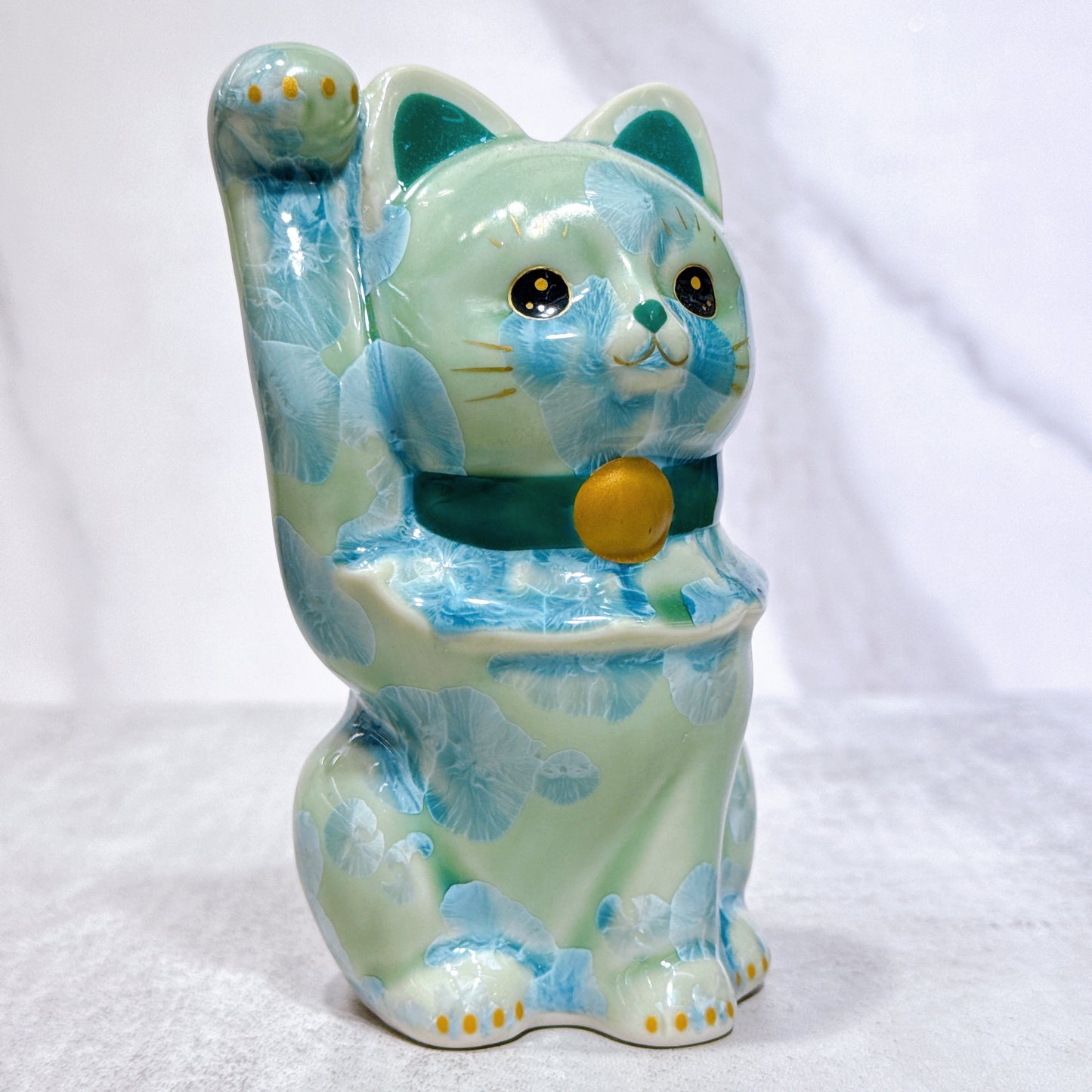 日本清水燒招財貓 花結晶 綠