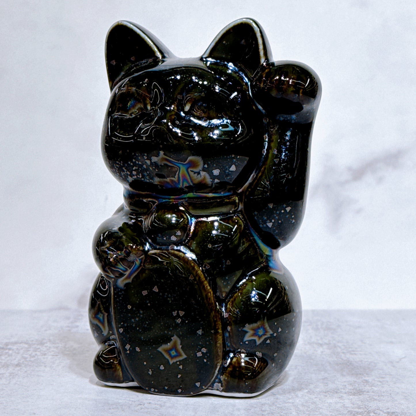 日本清水燒招財貓 星結晶 無地 左 小號