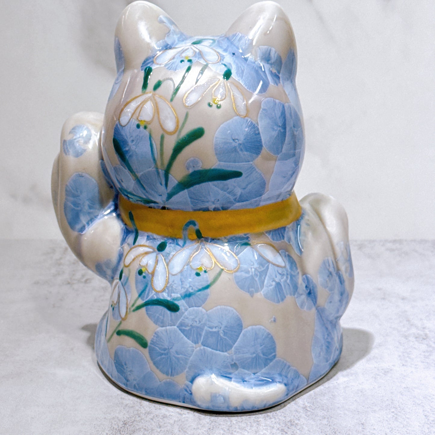 日本清水燒招財貓 達摩 花結晶 銀藤 招福