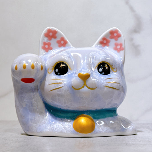 日本清水烧招财猫 达摩 花结晶 银藤 亿万两