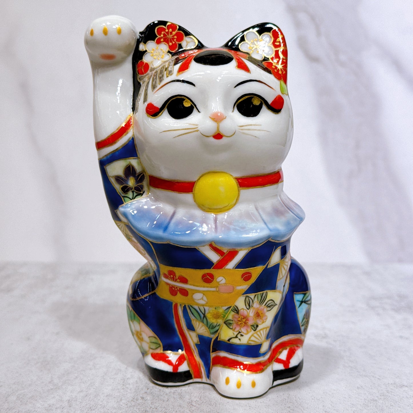 日本清水燒招財貓 色繪 舞妓富士 櫻