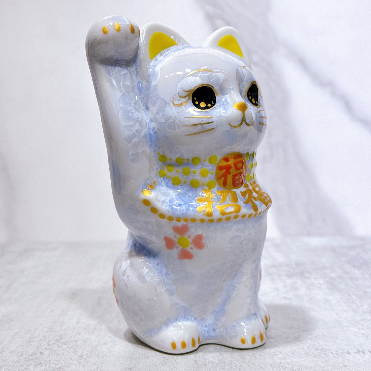 日本清水燒招財貓 花結晶 藤 招福