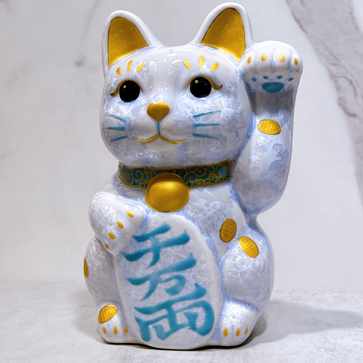 日本清水燒招財貓 花結晶 藤 体小判 特大