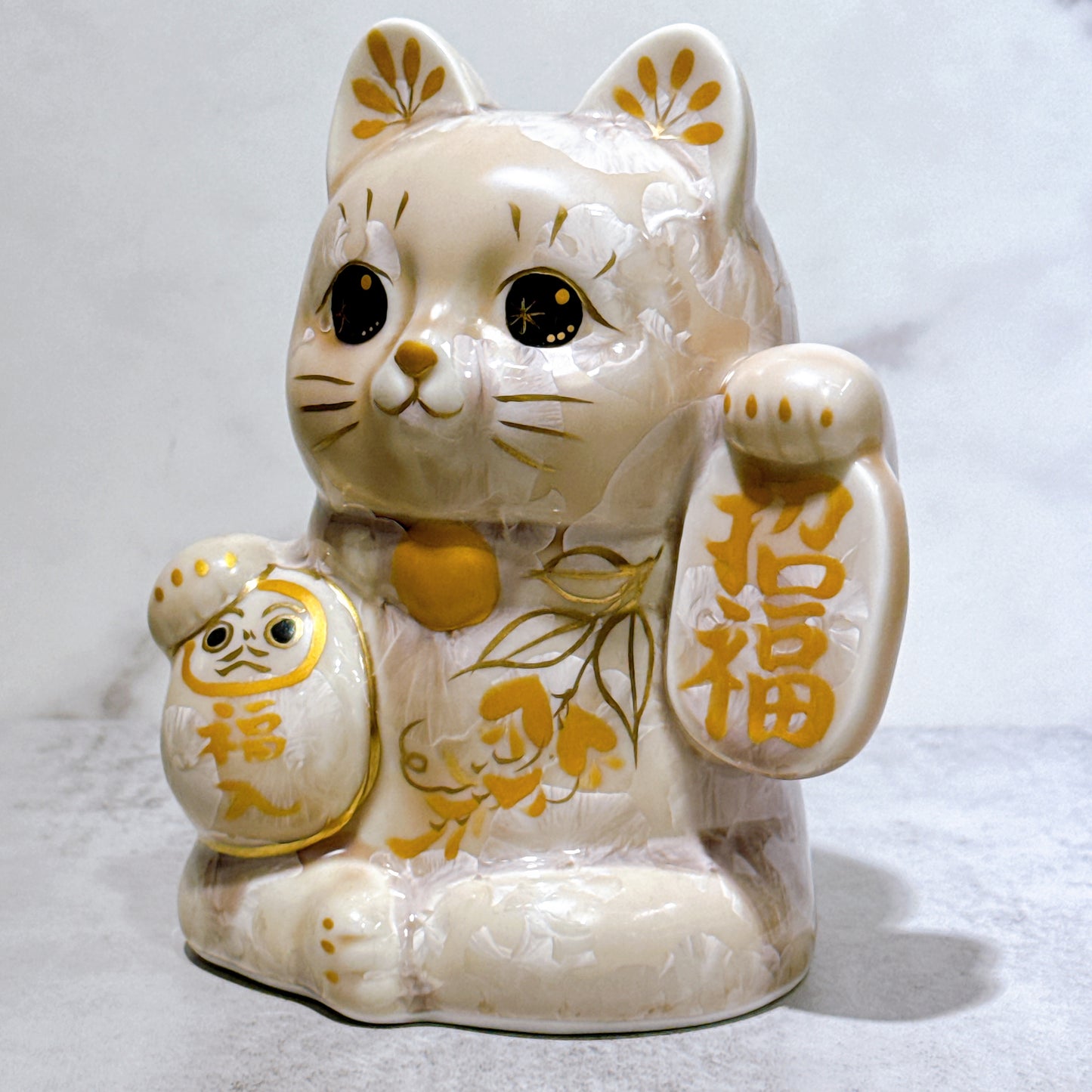 日本清水燒招財貓 達摩 花結晶 杏 招福