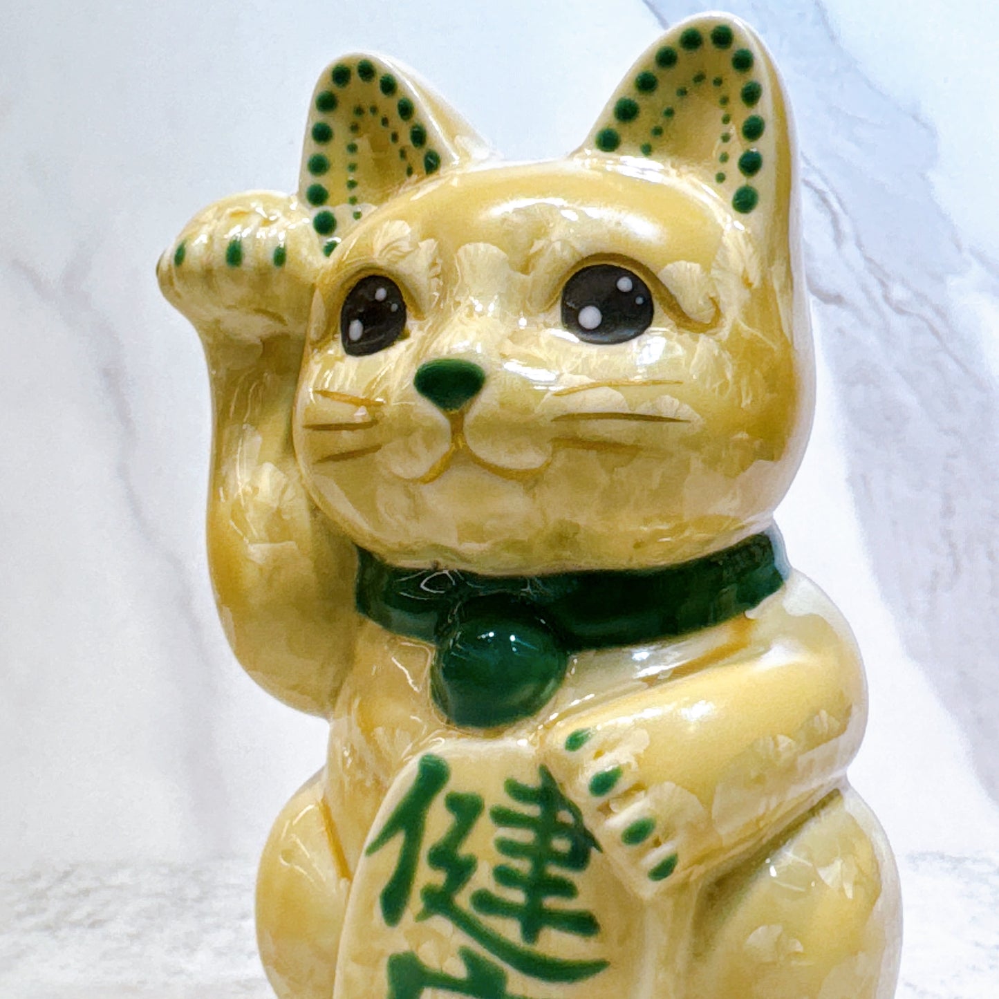 日本清水燒招財貓 花結晶 金花 健康 右