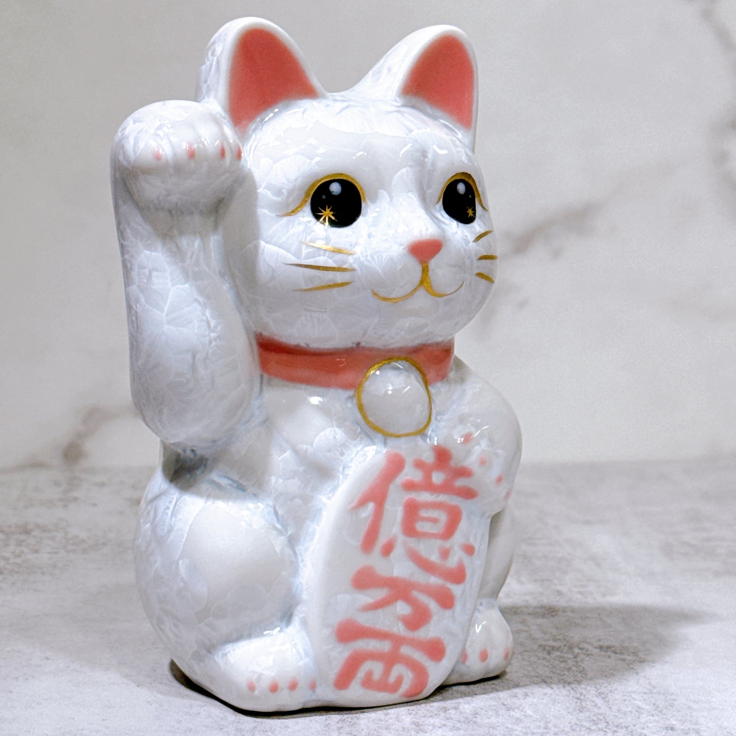 日本清水燒招財貓 花結晶 白 右