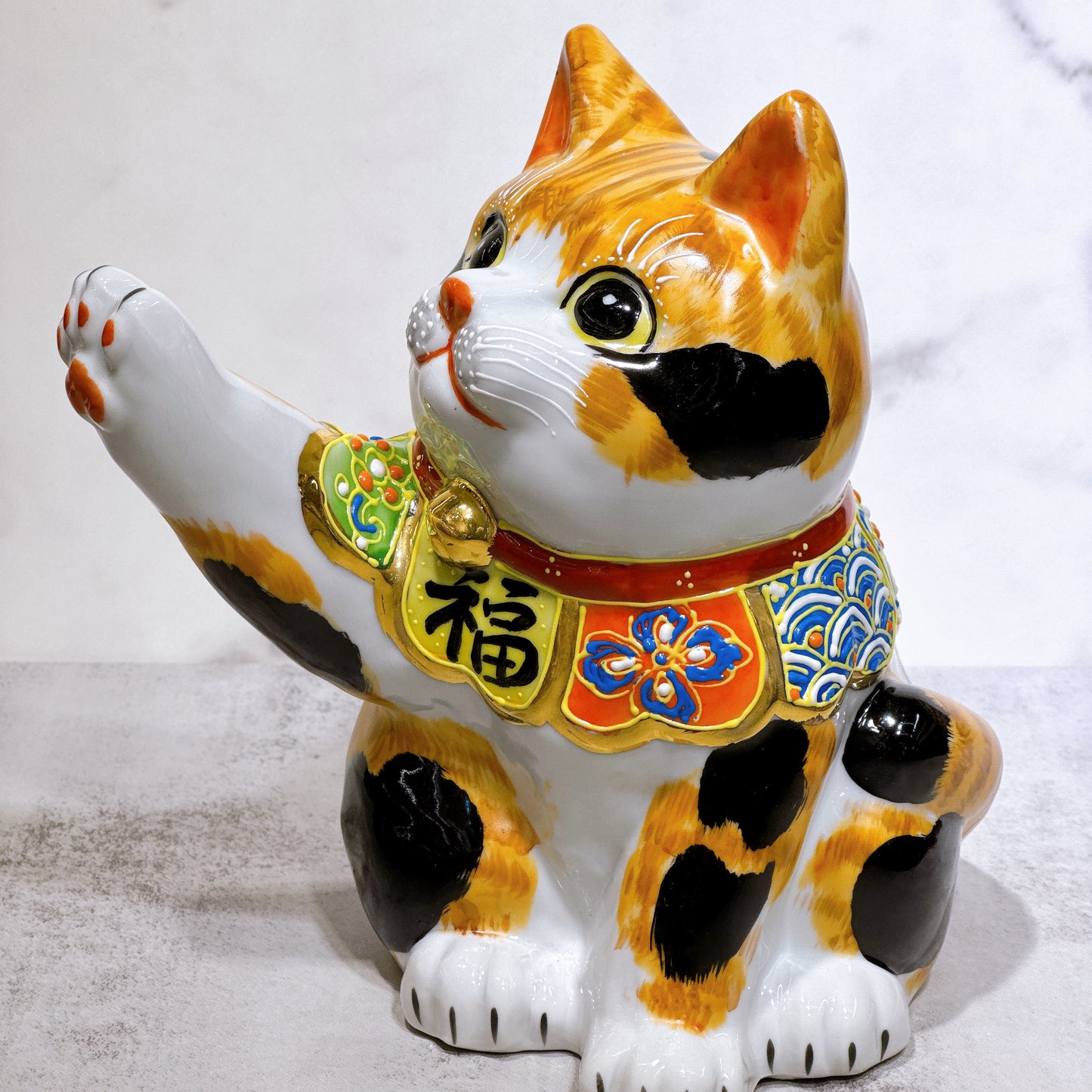 日本九谷燒招財貓 毛長三毛 6.5號