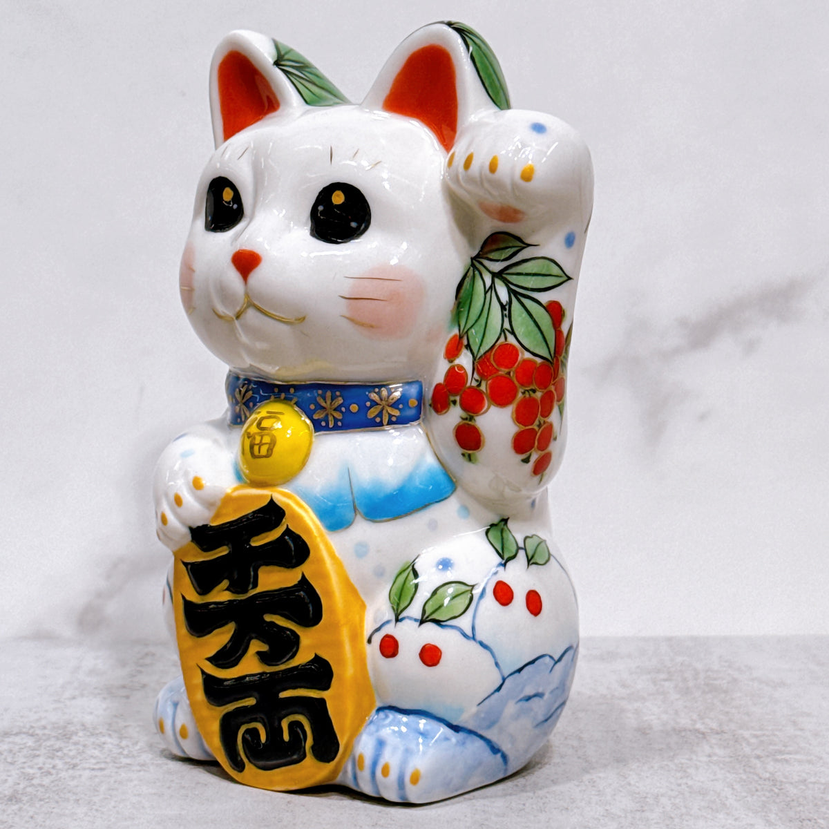 日本清水燒招財貓 色繪 雪兔