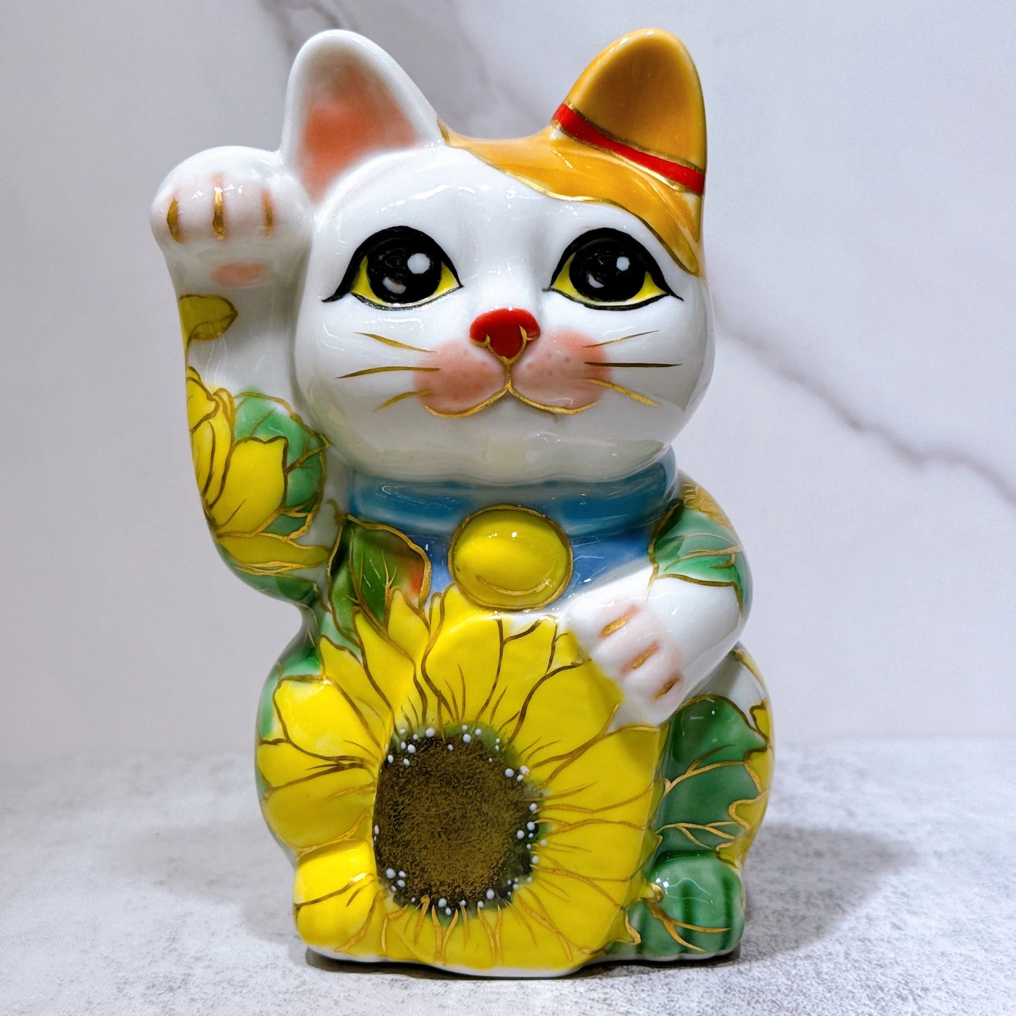日本清水燒招財貓 色繪 向日葵