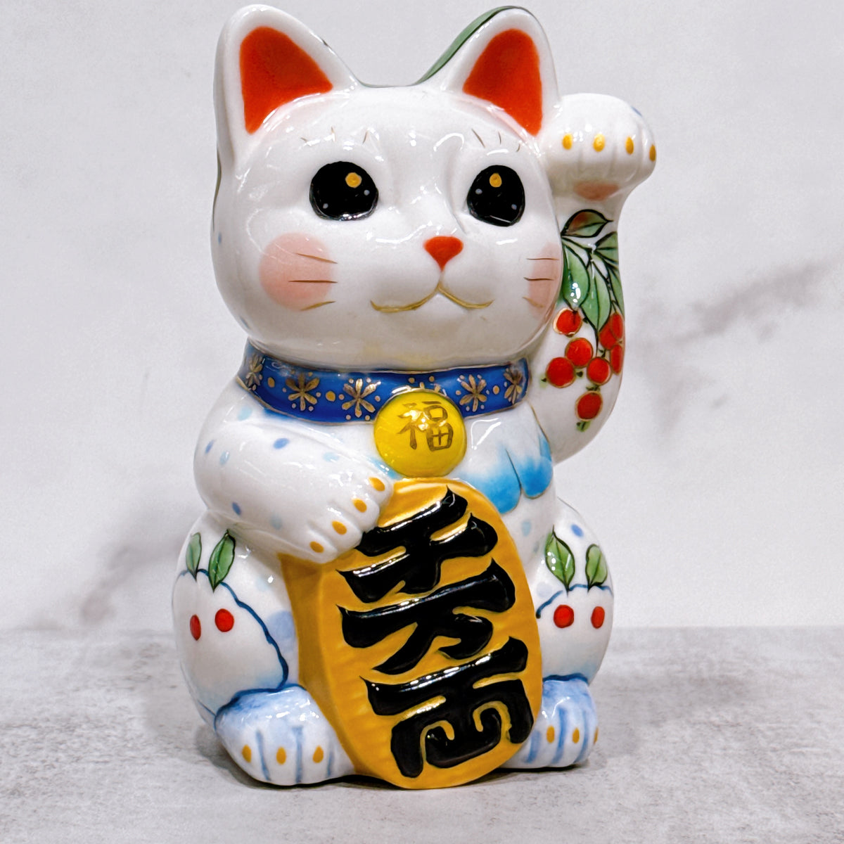 日本清水燒招財貓 色繪 雪兔