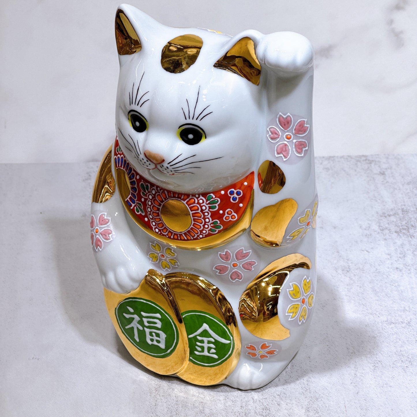 日本九谷燒招財貓 金櫻盛 7號