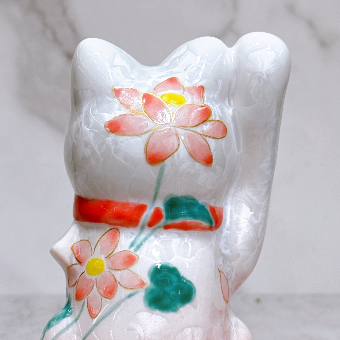 日本清水燒招財貓 花結晶 桃白 体花