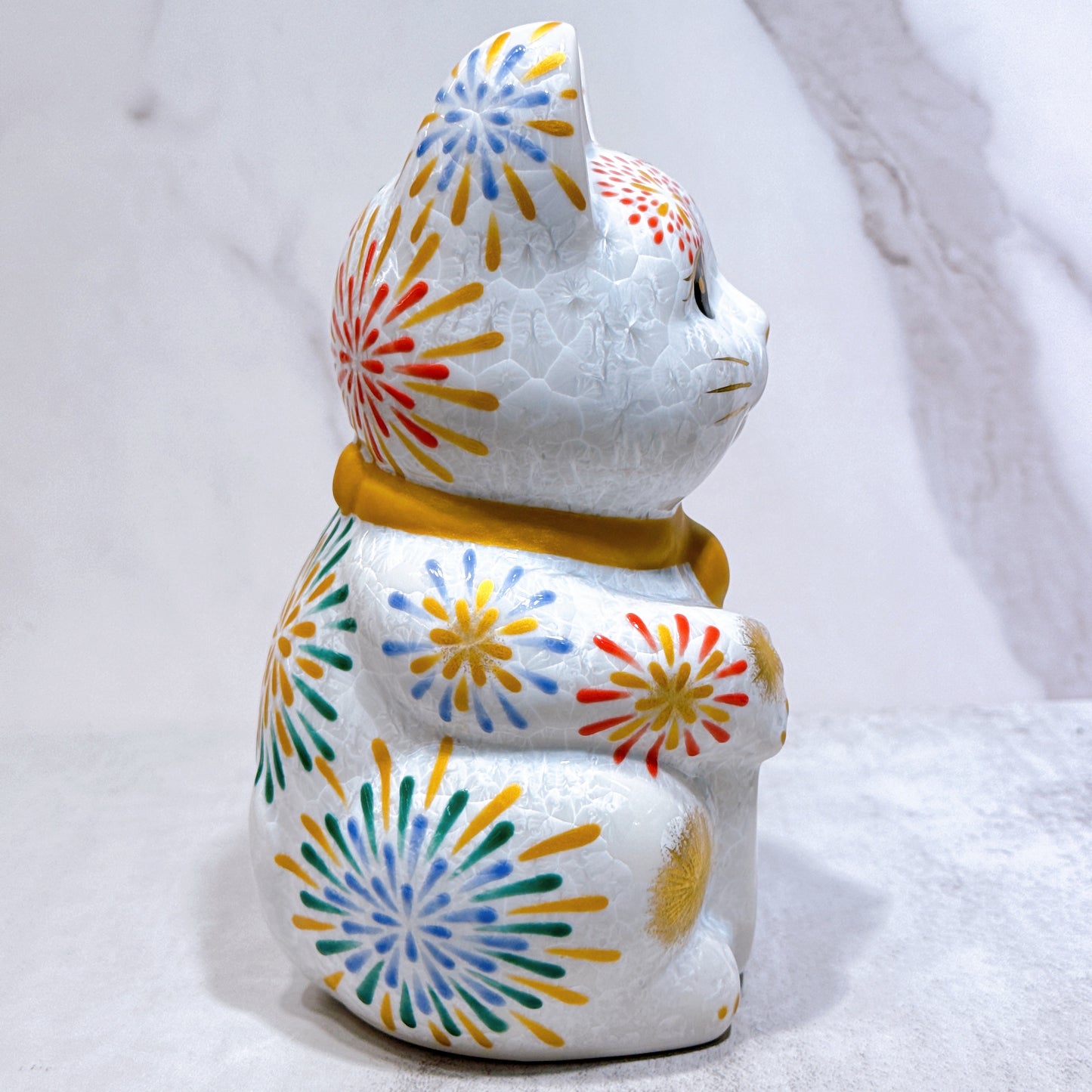 日本清水燒招財貓 色繪 花火 特大