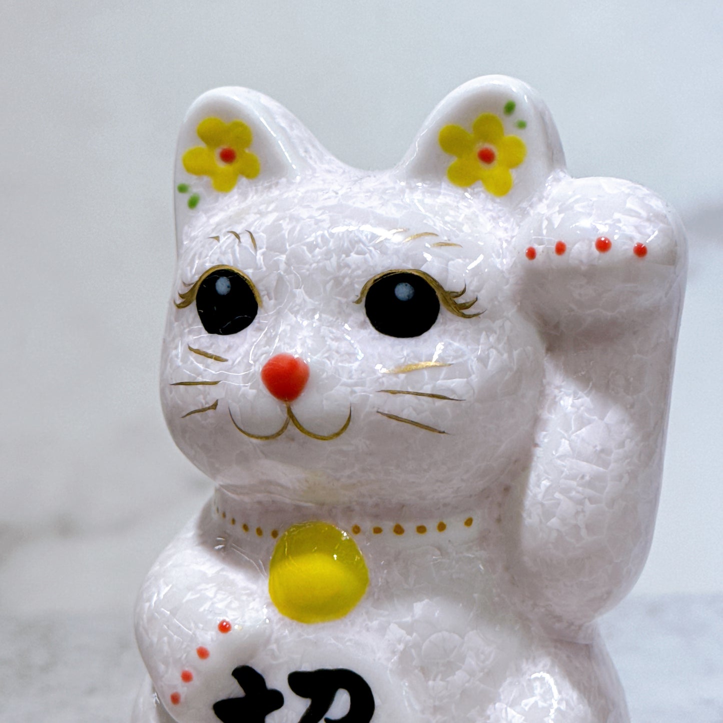 日本清水燒招財貓 花結晶 桃 招福 左 特小