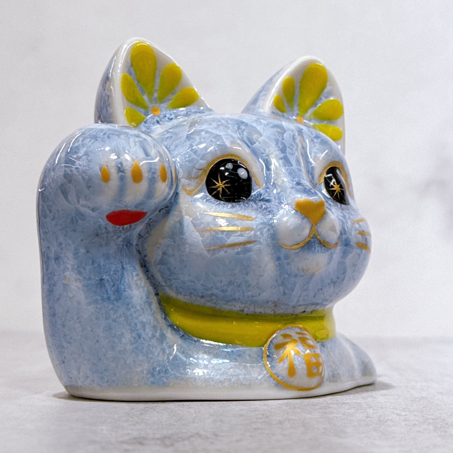 日本清水燒招財貓 貓半身 花結晶 銀藤 開運
