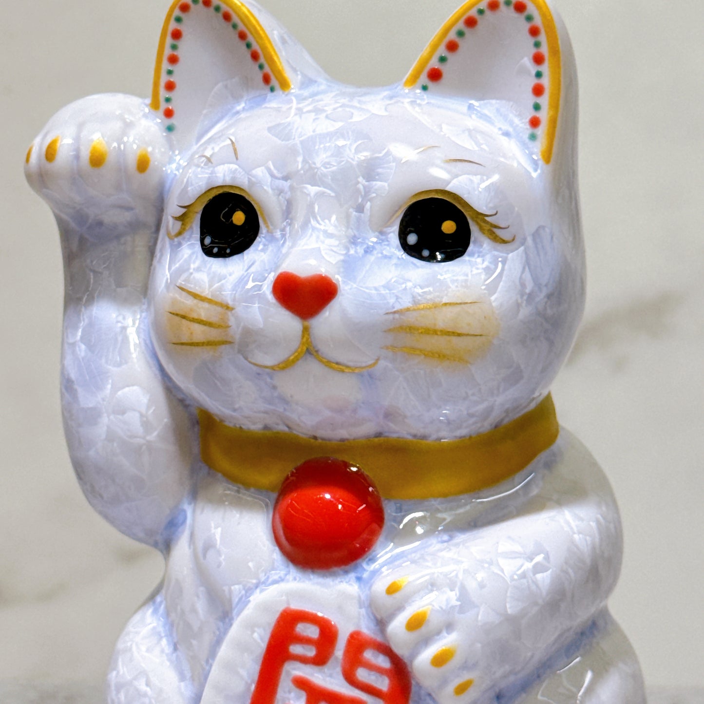 日本清水燒招財貓 花結晶 藤 開運 右
