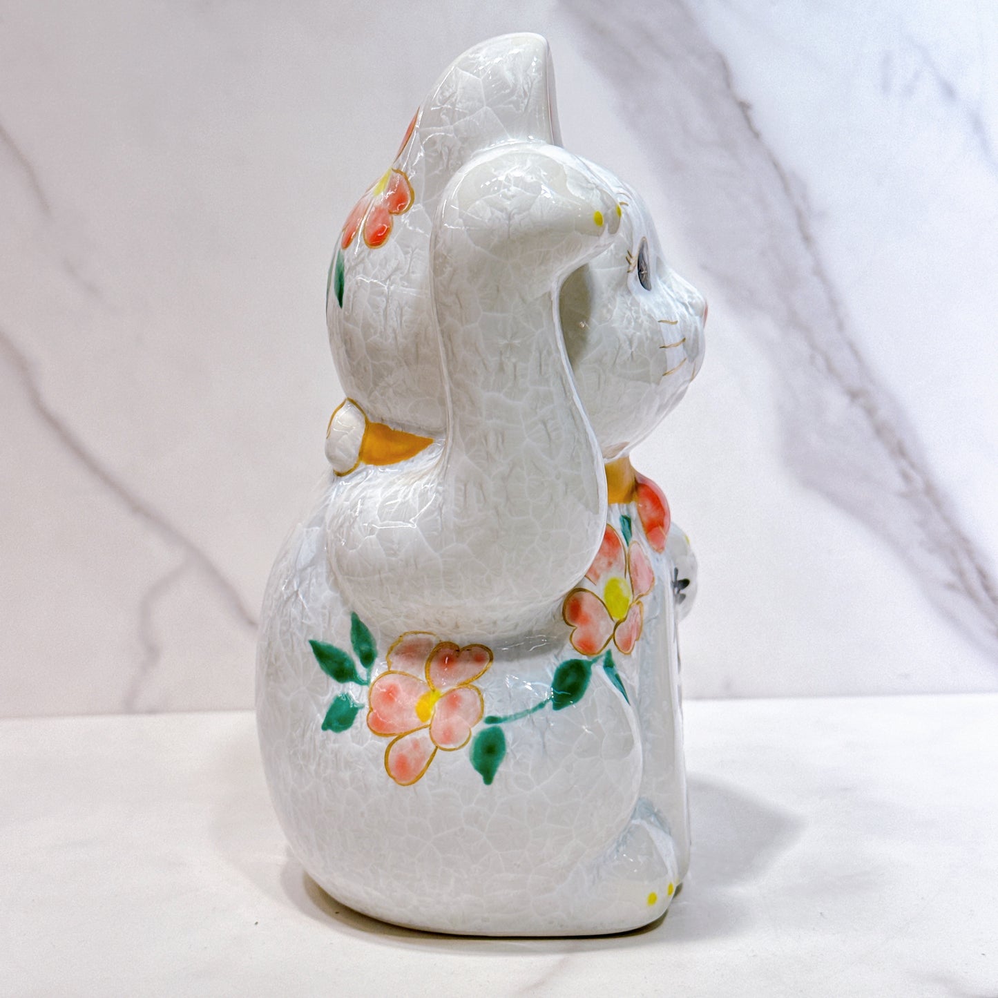 Japanese Kiyomizu-yaki lucky cat flower crystallization, millions of taels of flower, extra large right