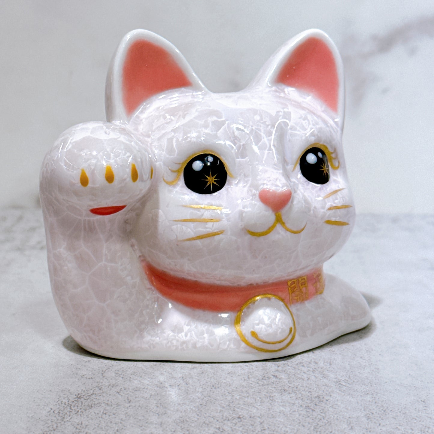 日本清水燒招財貓 貓半身 花結晶 桃 開運