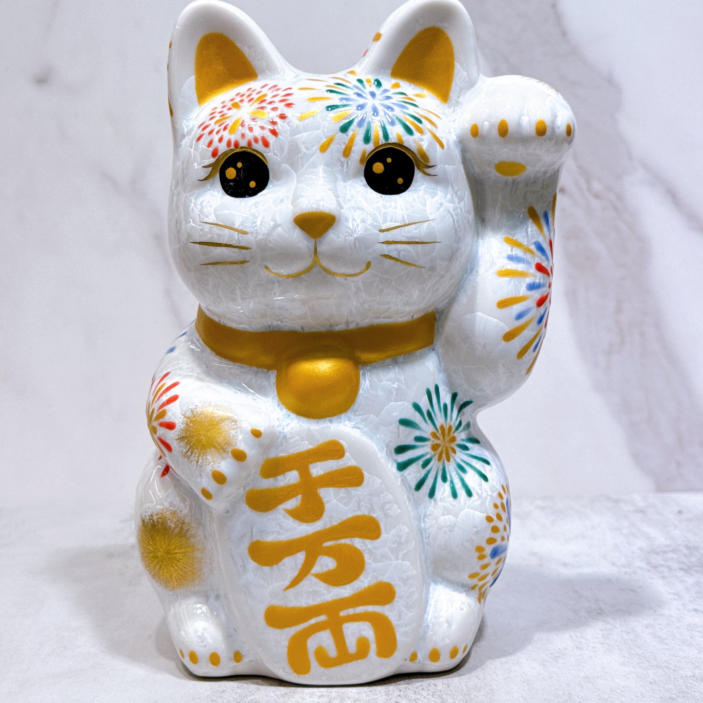 日本清水燒招財貓 色繪 花火 特大