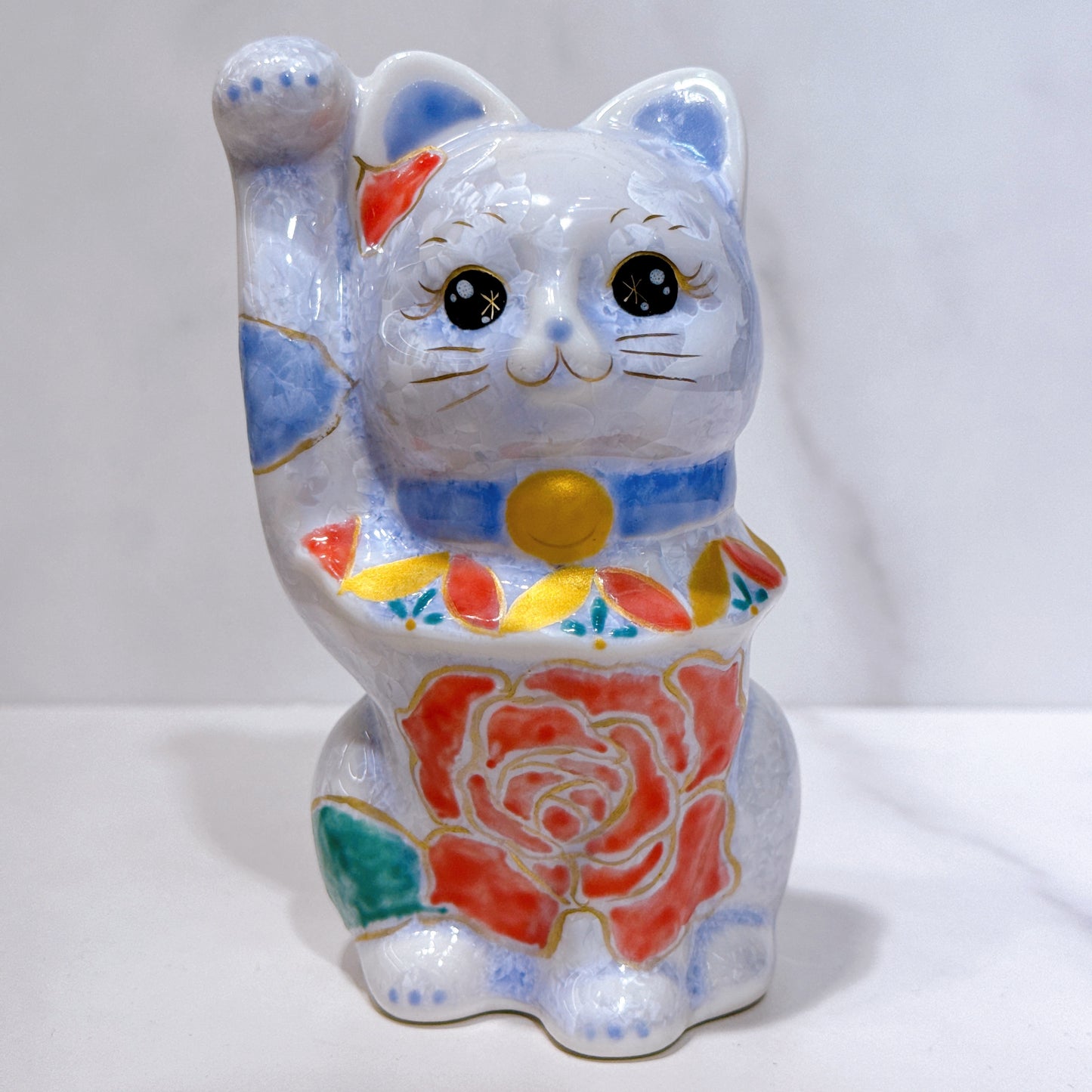日本清水燒招財貓 花結晶 藤 体花
