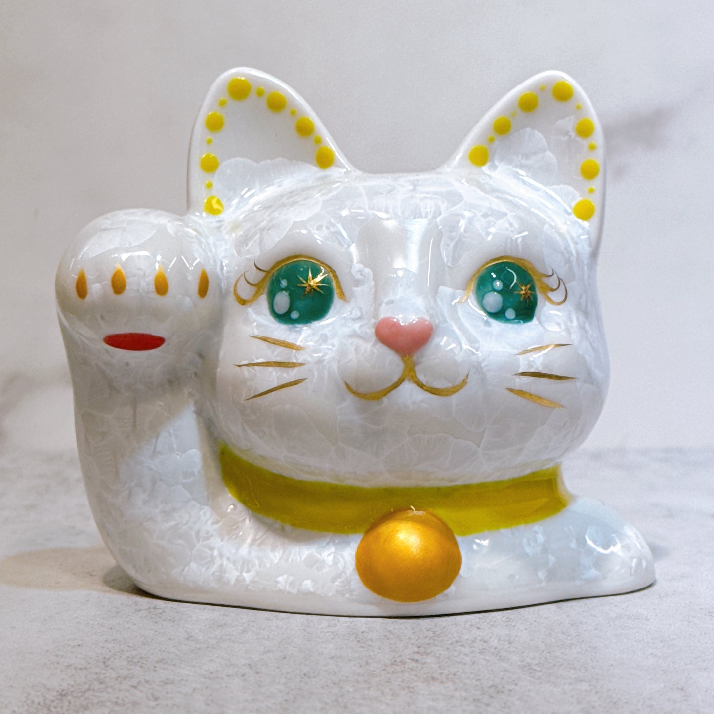 日本清水燒招財貓 貓半身 花結晶 白