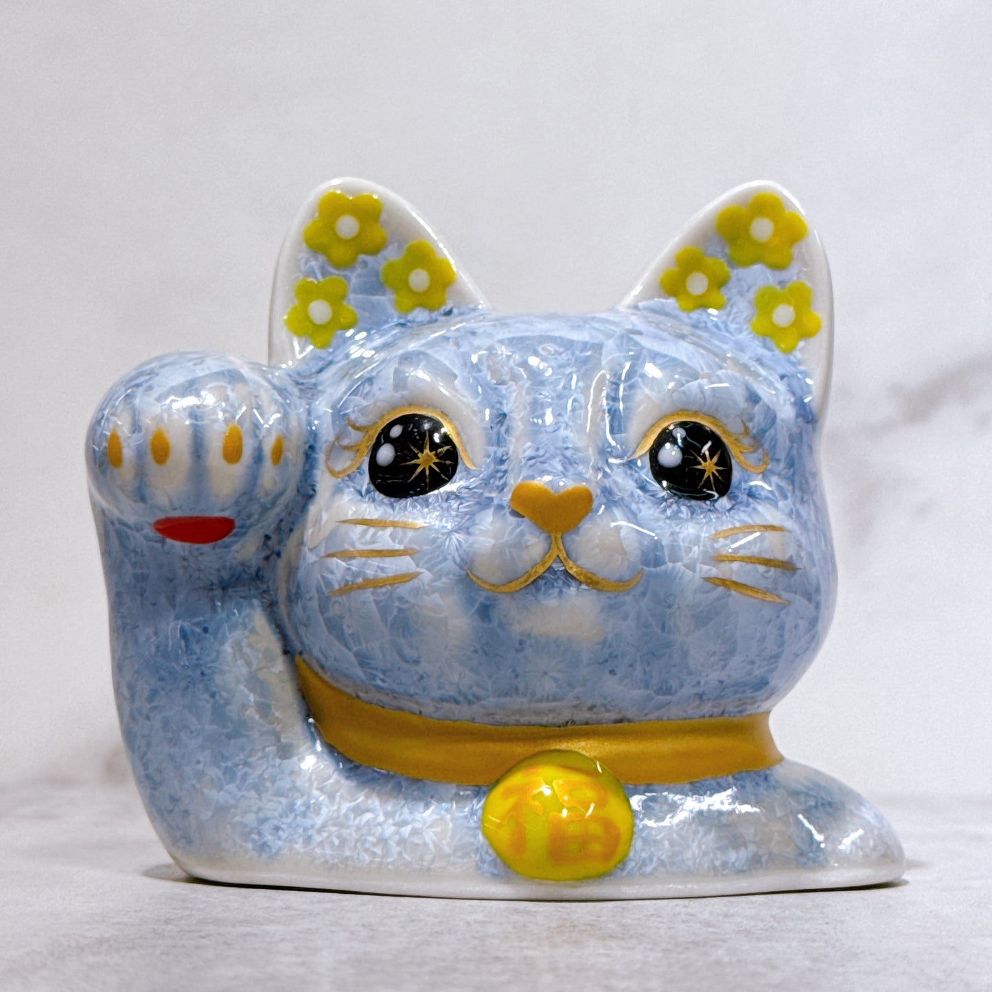 日本清水烧招财猫 达摩 花结晶 银藤 亿万两