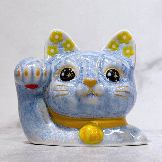 日本清水烧招财猫 达摩 花结晶 银藤 亿万两