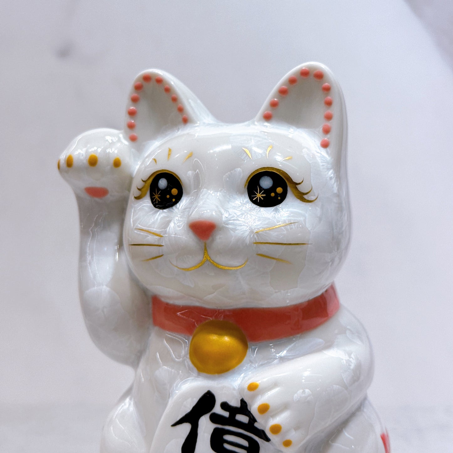 日本清水燒招財貓 花結晶 白 体花 億万両 右