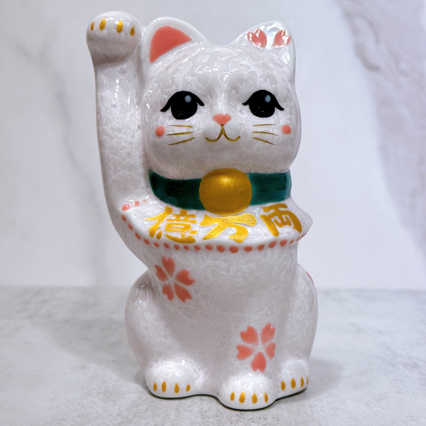 日本清水燒招財貓 花結晶 桃 億万両