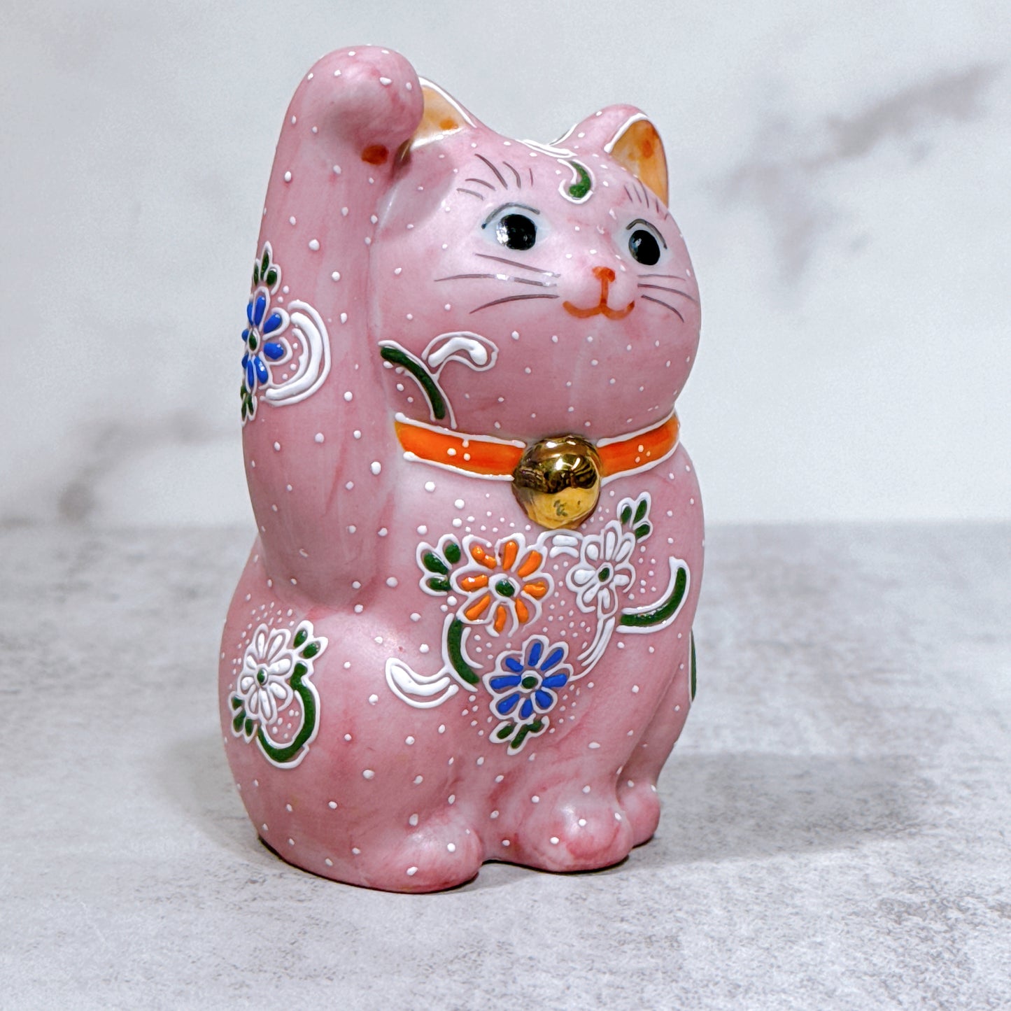 日本九谷燒招財貓 粉盛 3號