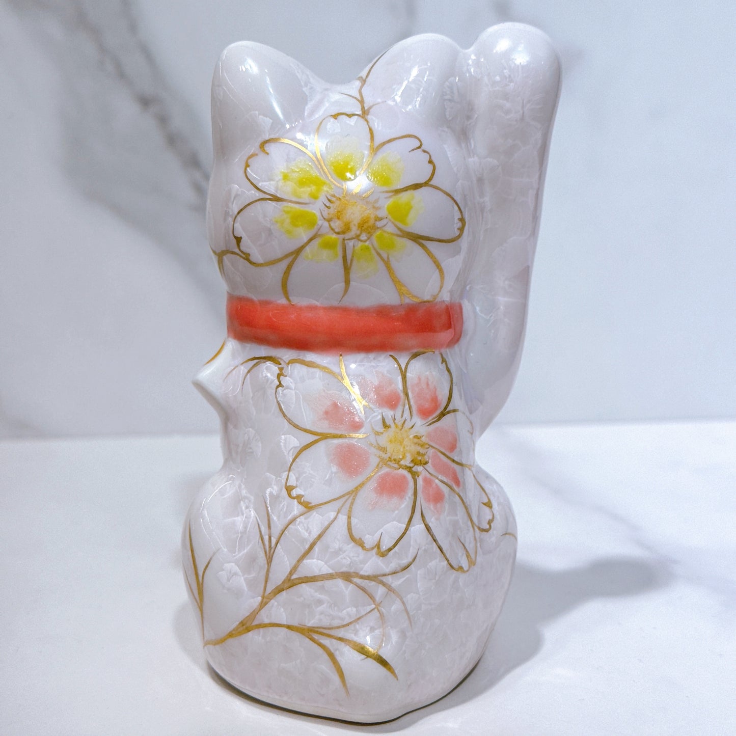 日本清水燒招財貓 花結晶 桃 体花