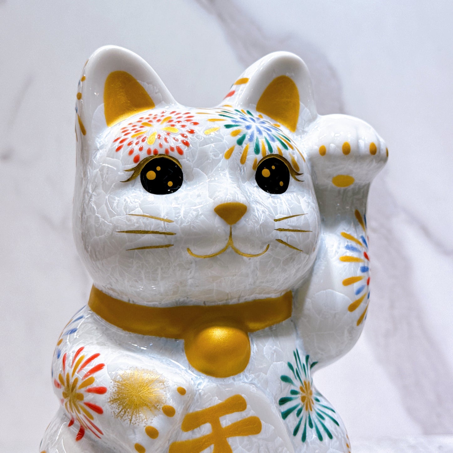 日本清水燒招財貓 色繪 花火 特大