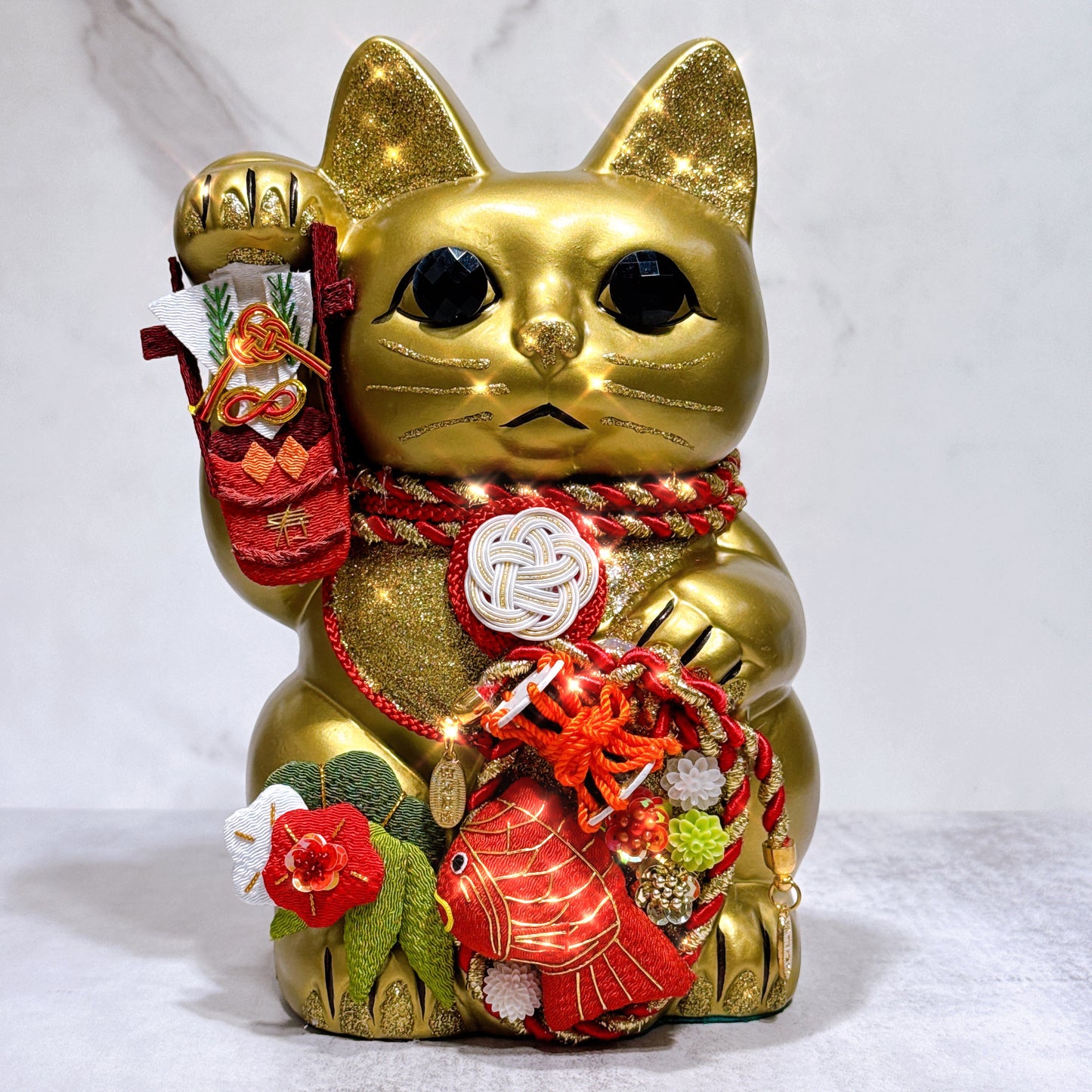 日本花見招財貓 壽緣鯉8號 金