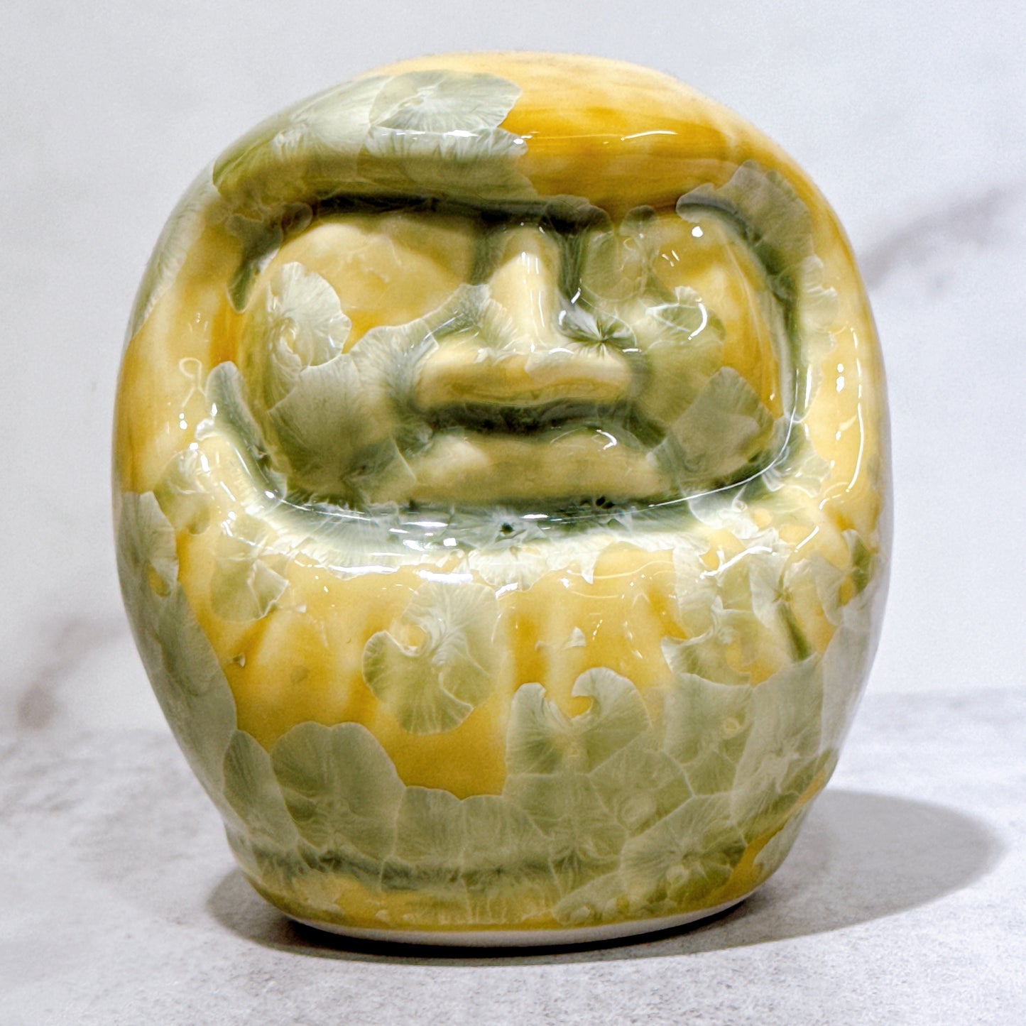 日本清水燒達摩 花結晶 黃綠 無地 小號