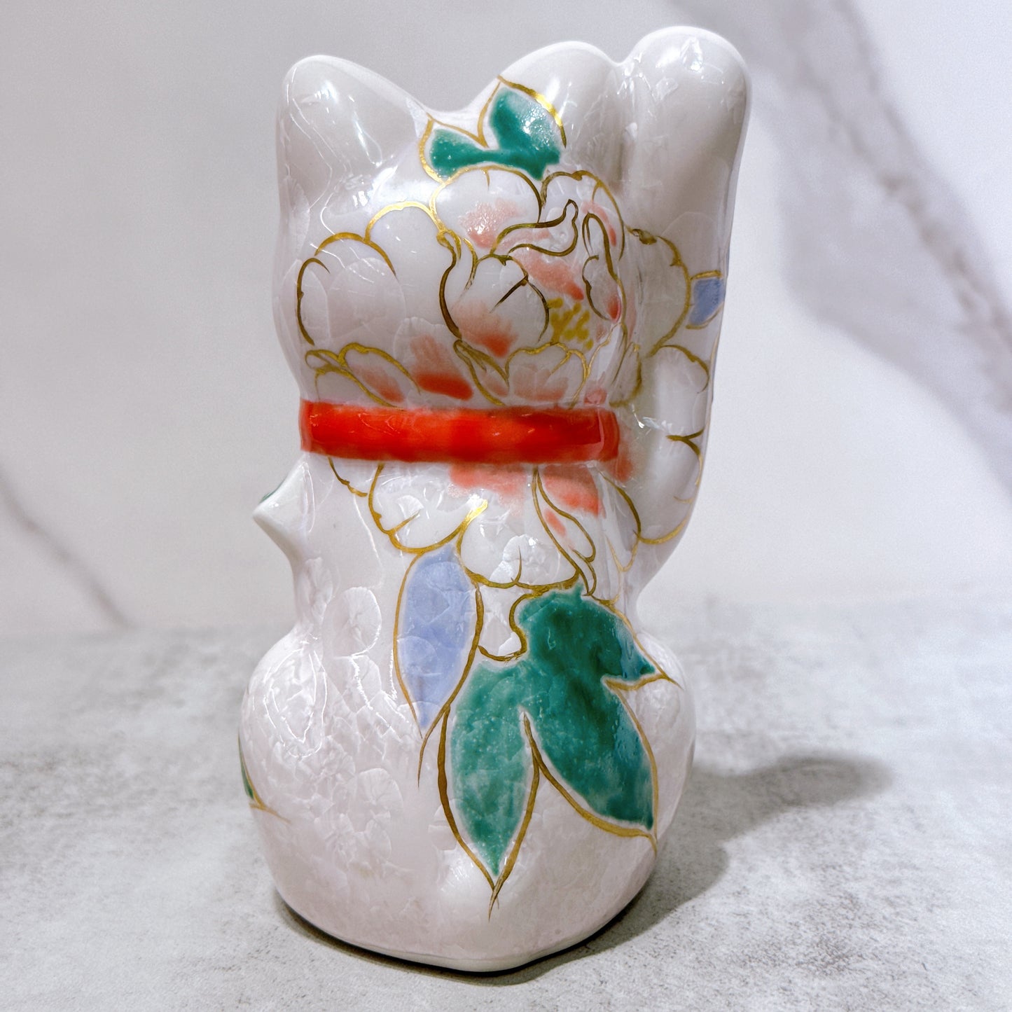 日本清水燒招財貓 花結晶 桃 体花