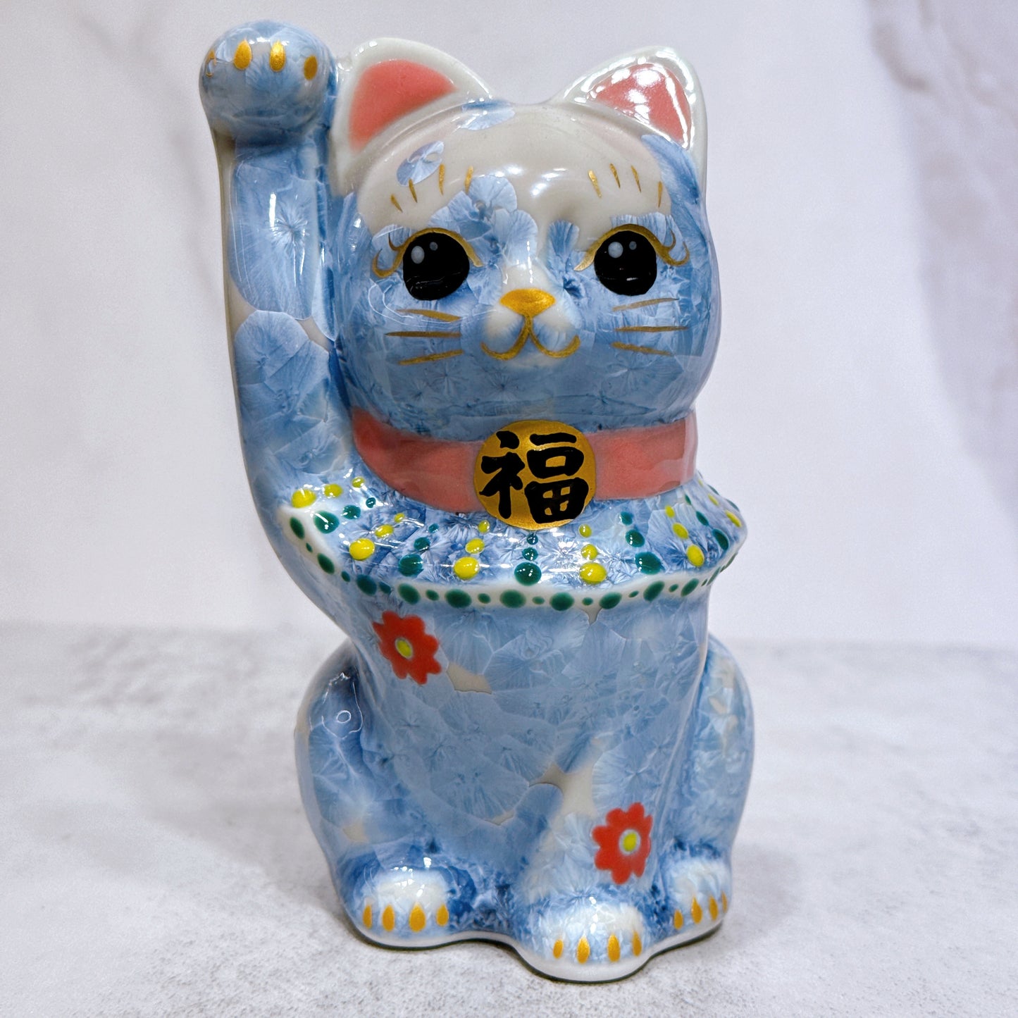 日本清水燒招財貓 花結晶 銀藤 千万両