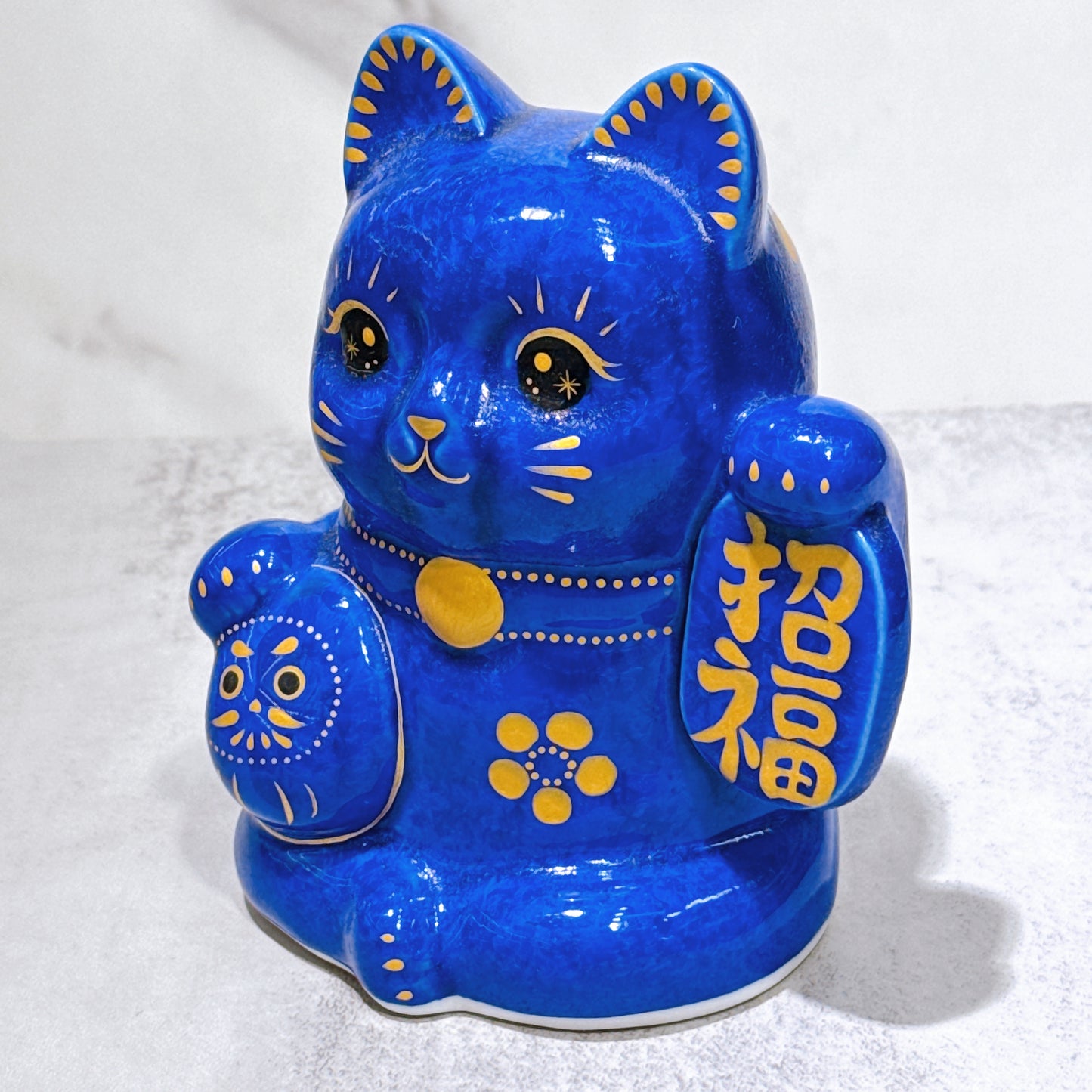 日本清水燒招財貓 達摩 花結晶 瑠璃 招福