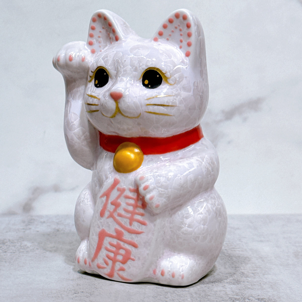 日本清水燒招財貓 花結晶 桃 右