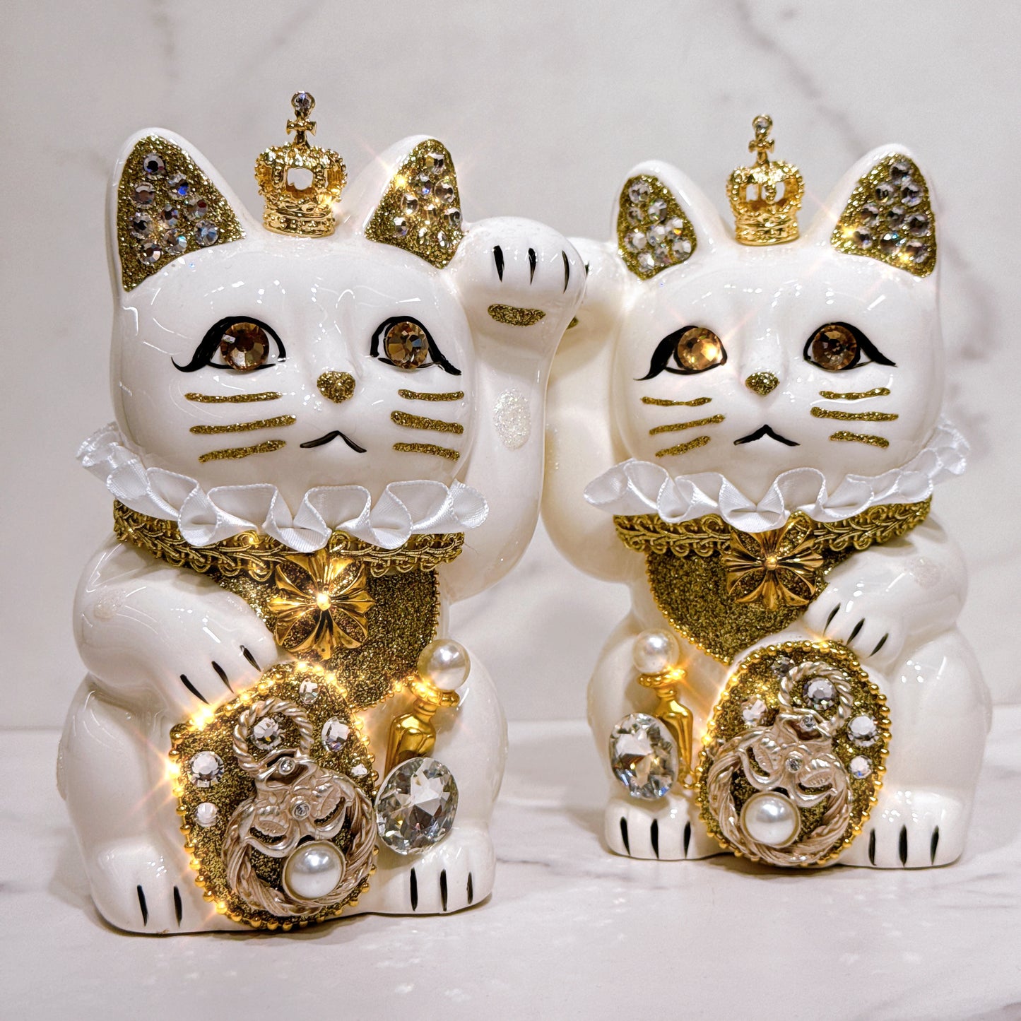 日本花見招財貓 皇冠璀璨 5號 白