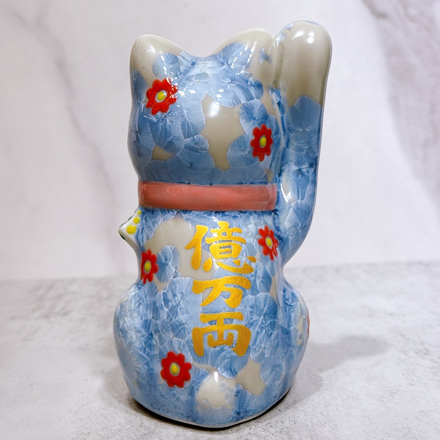 日本清水燒招財貓 花結晶 銀藤 千万両